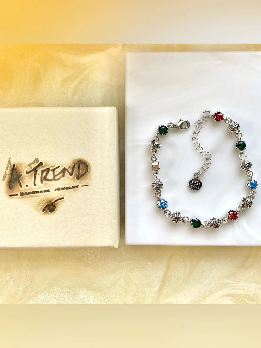 Sterling Multicolor Crystal Bracelet Red, Green & Blue